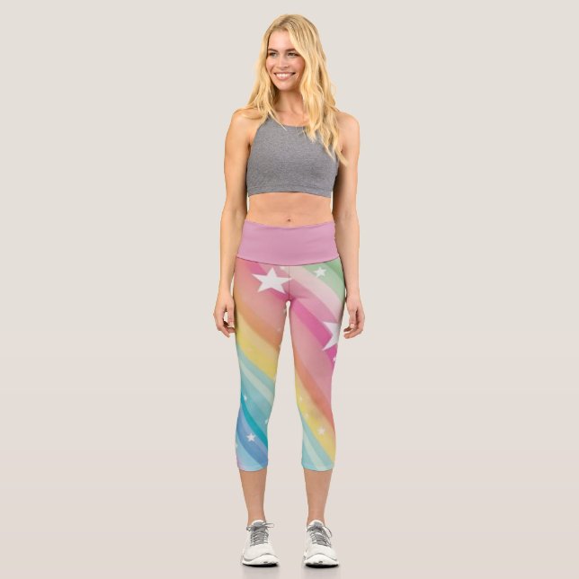 Coolnut Rainbow Stars Stripes High Waisted Capris (Vorderseite)