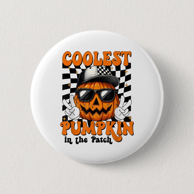 Coolster Kürbis im PatchHalloween-Shirt-Junge K Button (Vorderseite)