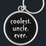 Coolster Onkel Ever Keychain im Schwarzen Schlüsselanhänger<br><div class="desc">Diese Schlüsselkette hat einen coolen Typografieentwurf,  der coolsten Onkel Ever in einem trendy weißen Schriftart auf einem schwarzen Hintergrund sagt. Vervollkommnen Sie für den besten Onkel,  den Sie kennen.</div>