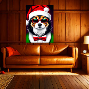 Coolster Santa Dog in der Stadt Art der AI Poster