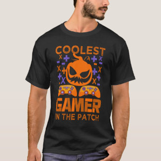 Coolster Spieler im Patch-T-Shirt, Halloween-Kürbi T-Shirt