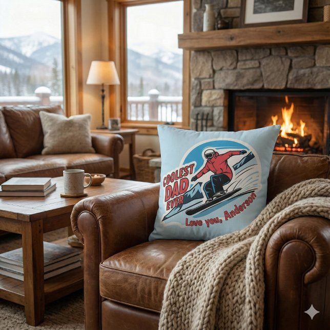 Coolster Vater je Snowboarder Throw Kissen (Let Dad know how cool he is with this fun snowboarder personalized pillow! )