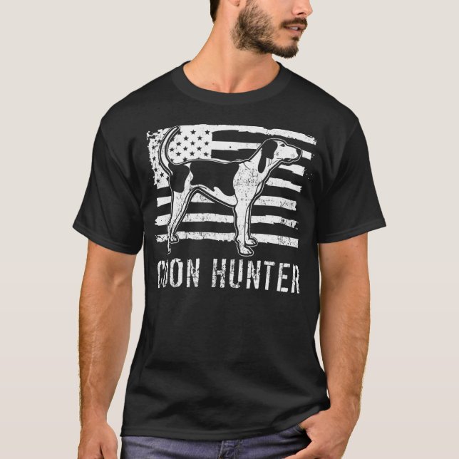 Coon Hunter Raccoon Jagd Hund USA Flagge  T-Shirt (Vorderseite)