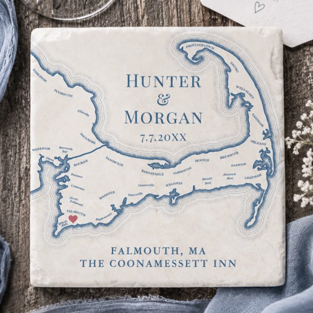 Coonamessett Hochzeitsgeschenk Cape Cod Karte Steinuntersetzer (Coonamessett Inn Wedding Favor Cape Cod Map Stone Coaster Gift by Coastal Map Designs)