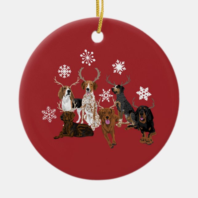 Coonhound Antlers Red Keramik Ornament (Vorne)