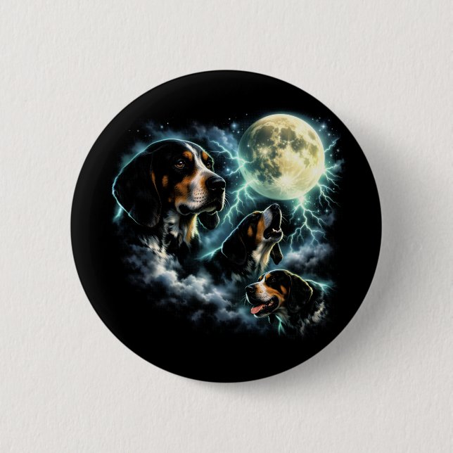 Coonhound Heulen unter dem Mond Rustikaler Hund Button (Vorderseite)