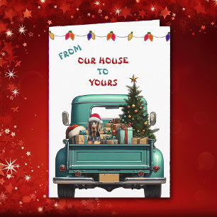 Coonhound Hund Retro Farm Truck Weihnachtskarte Feiertagskarte