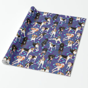 Coonhound mit Blumen (blau) Geschenkpapier