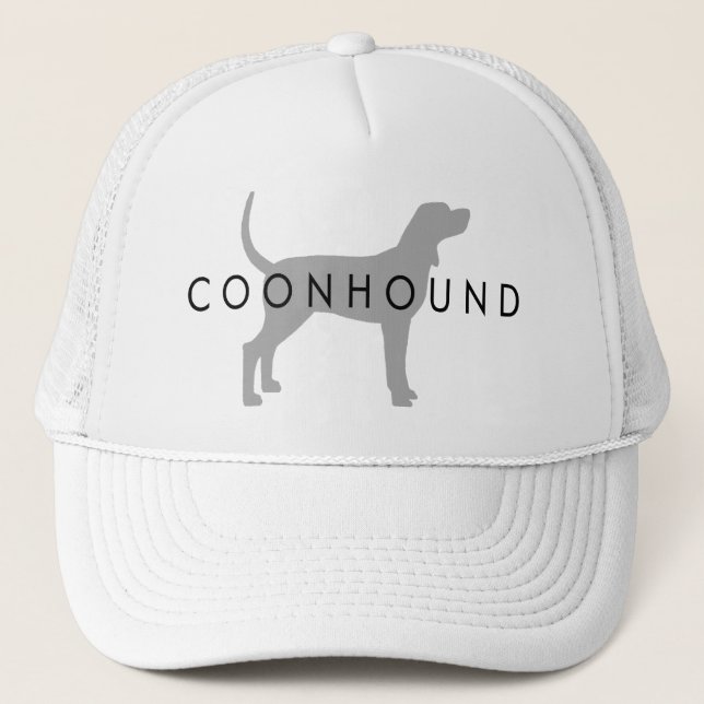 Coonhound (silbernes Grau mit Text) Truckerkappe (Vorderseite)