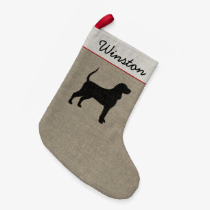 Coonhound-Silhouette-Faux-Linene-Hunde-Weihnachten Kleiner Weihnachtsstrumpf