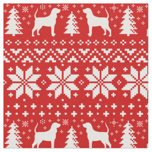 Coonhound-Silhouette-Weihnachtsmuster-Rot Stoff