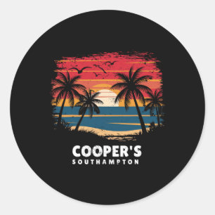 Coopers Strand Southampton Surfer Palmbaum S Runder Aufkleber