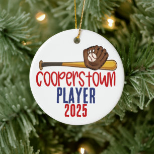 Cooperstown Baseball-Spieler-Ornament von Mama und Keramik Ornament