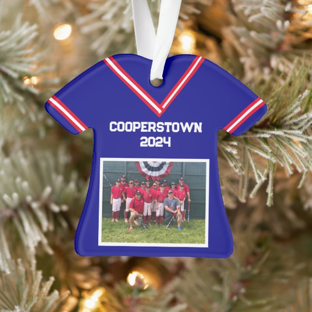 Cooperstown Custom Blue Jersey Jahr Foto Number Ornament (Baum)