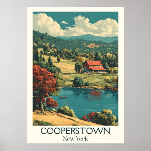 Cooperstown New York Vintager Lago Rural Art Poster