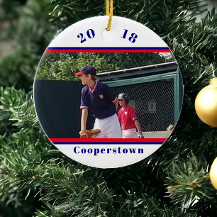 Cooperstown NY Baseball-Foto gestreifte Erinnerung Keramik Ornament