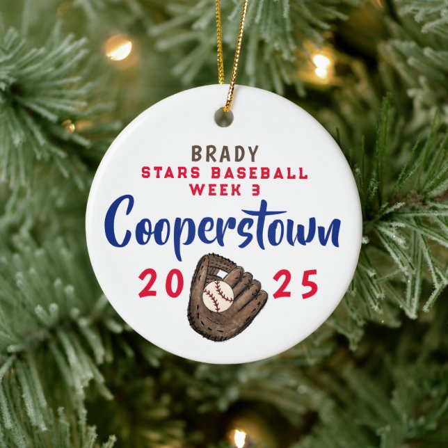 Cooperstown NY Baseball Fun Fakten Weihnachtsmannm Keramik Ornament (Baum)