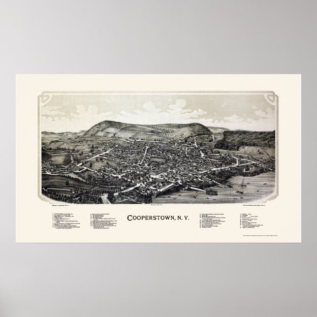 Cooperstown, NY Panoramic Map - 1890 Poster (Vorne)