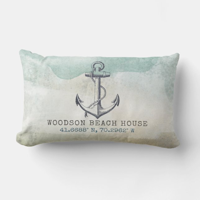Coordinated of Coastal Beach House Nautical Family Lendenkissen (Vorderseite)