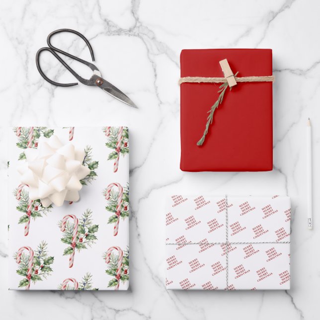 Coordinierte Weihnachts-Candy-Verpackung Geschenkpapier Set (Vorderseite)