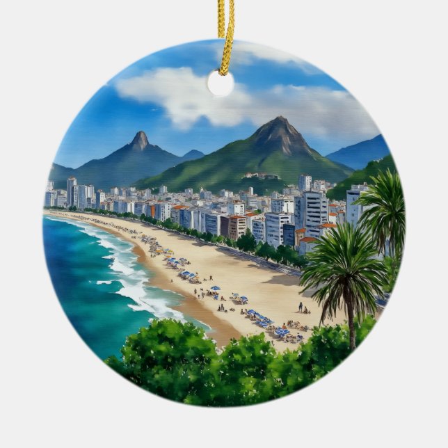 Copacabana Beach Rio Brasilien Wasserfarbe Keramik Ornament (Vorne)