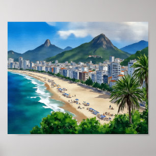 Copacabana Beach Rio Brazi Wasserfarbe Poster
