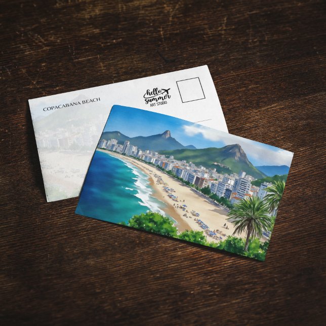 Copacabana Beach Rio Brazi Wasserfarben Postkarte (Von Creator hochgeladen)