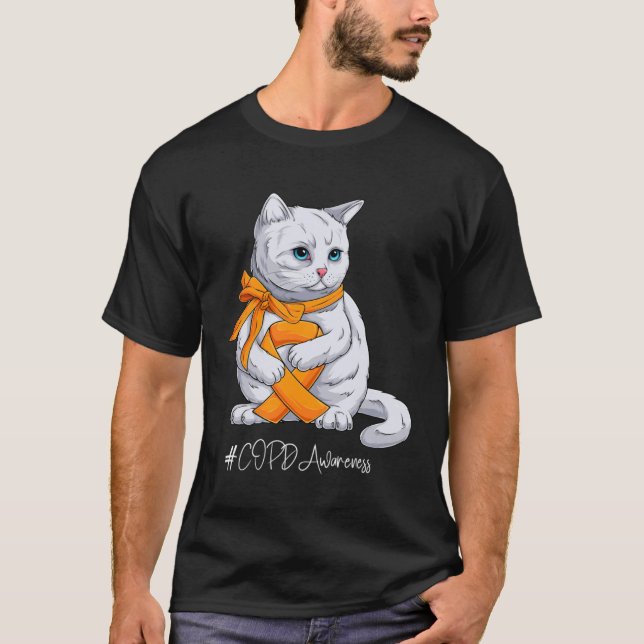 COPD Awareness Month Orange Ribbon Cat T-Shirt (Vorderseite)