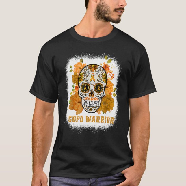 COPD Awareness Sugar Flower Skull Orange Ribbon Bl T-Shirt (Vorderseite)