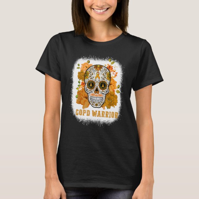 COPD Awareness Sugar Flower Skull Orange Ribbon Bl T-Shirt (Vorderseite)