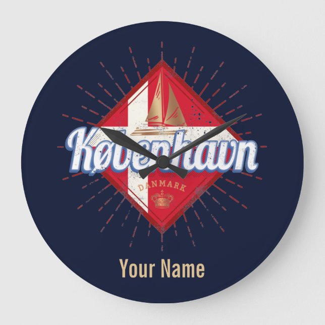 Copenhagen Capital Denmark Retro Sailing Ship Große Wanduhr (Vorderseite)
