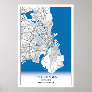Copenhagen Denmark City Map Travel Simple Minimal Poster