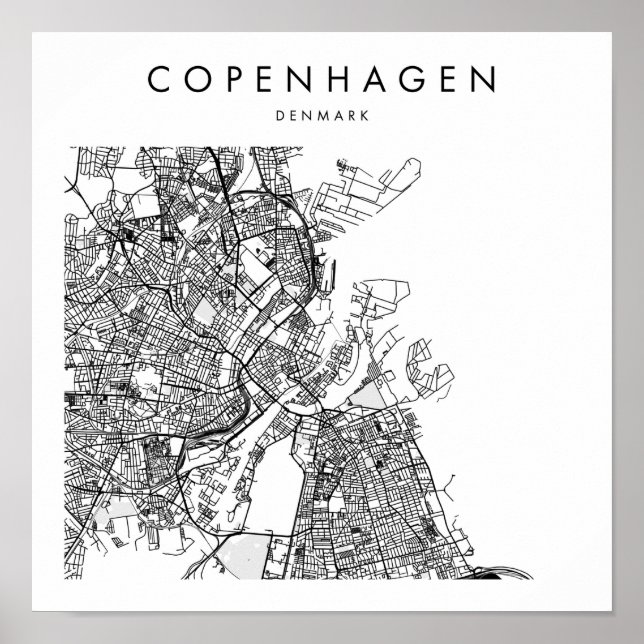 Copenhagen Denmark Minimal Modern Street Map Poster (Vorne)