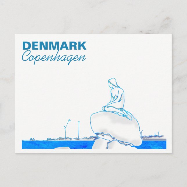 Copenhagen Little Mermaid Zeichnend Blue Postkarte (Vorderseite)