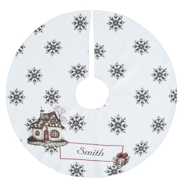 Copos de Nieve Personalizable Polyester Weihnachtsbaumdecke (Vorderseite)