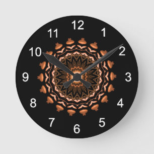 Copper and Black Mandala Pattern 1 Runde Wanduhr