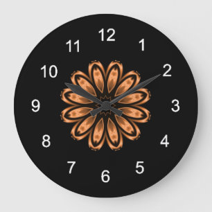 Copper and Black Mandala Pattern 3 Große Wanduhr