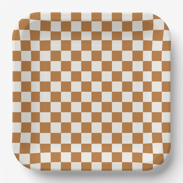 Copper and eggshell checkerboard pattern pappteller (Vorderseite)