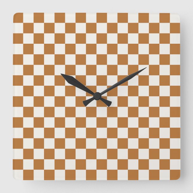 Copper and eggshell checkerboard pattern quadratische wanduhr (Vorderseite)