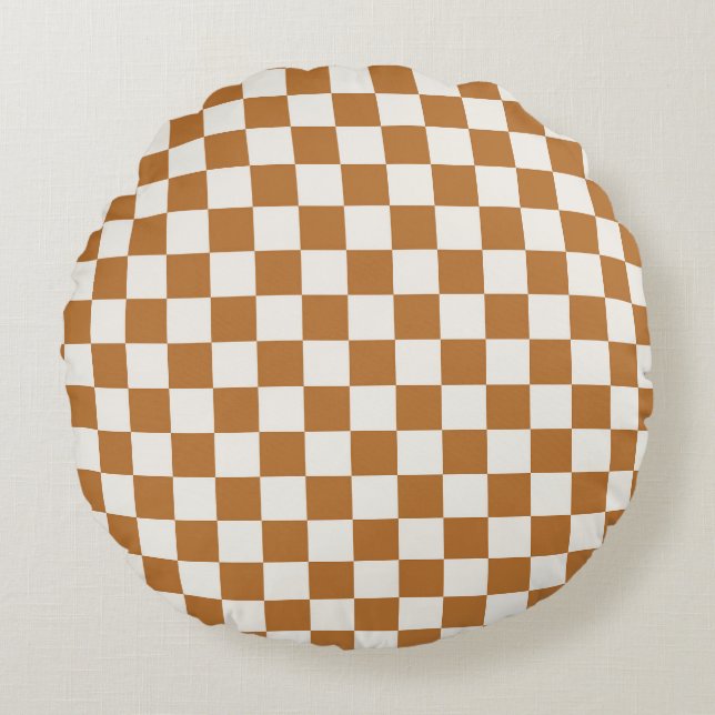 Copper and eggshell checkerboard pattern rundes kissen (Vorderseite)