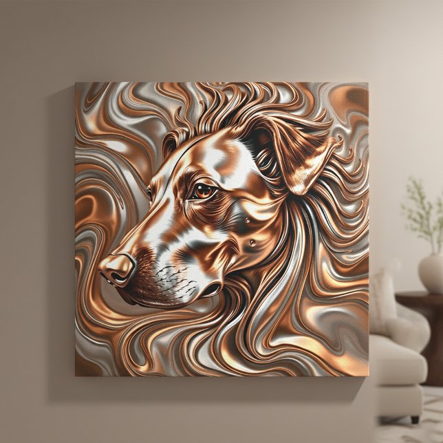 Copper and Silver Metallic Swirl Dog Portrait Leinwanddruck (Von Creator hochgeladen)