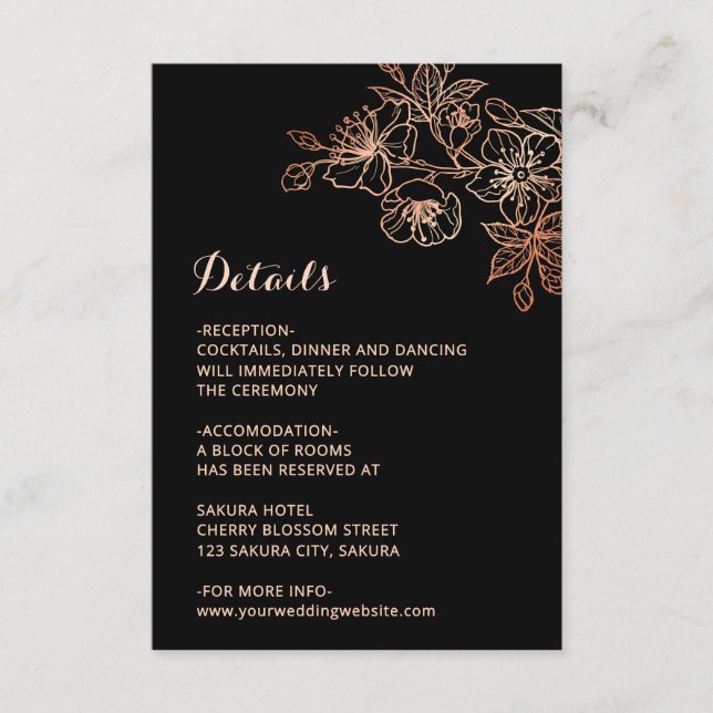 Copper Black Floral Line Art Wedding Begleitkarte (Vorderseite)