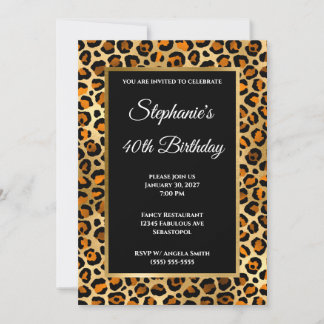 Copper Black und Gold Leopard Glam 40. Geburtstag Einladung