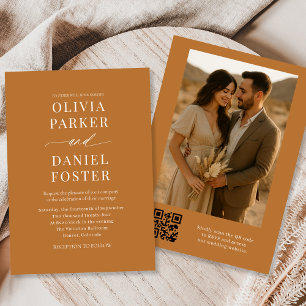 Copper Bronze QR Code Elegantes Foto Hochzeit Einladung