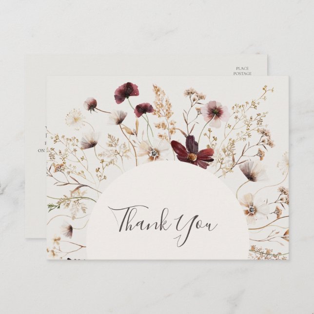 Copper Burgundy Wildblume Beige Wedge Vielen Dank Postkarte (Vorne/Hinten)