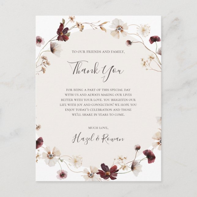 Copper Burgundy Wildblume Danke Karte (Vorderseite)