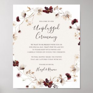 Copper Burgundy Wildblume Unplugged Zeremony Sign Poster