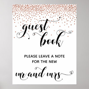 Copper Confetti Hearts Guest Book Empfang Signi Poster