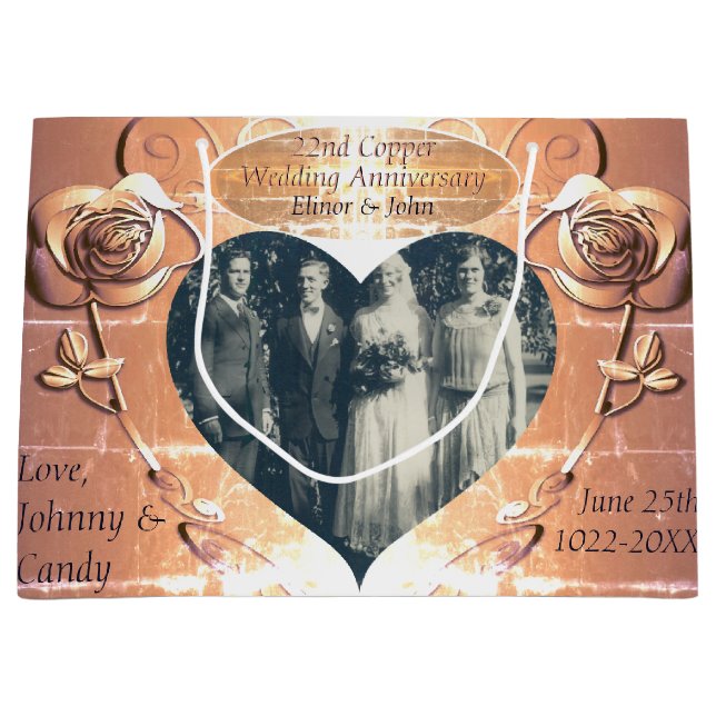 Copper +FotoGift Bag, 22./7. Hochzeitstag Große Geschenktüte (Vorderseite)