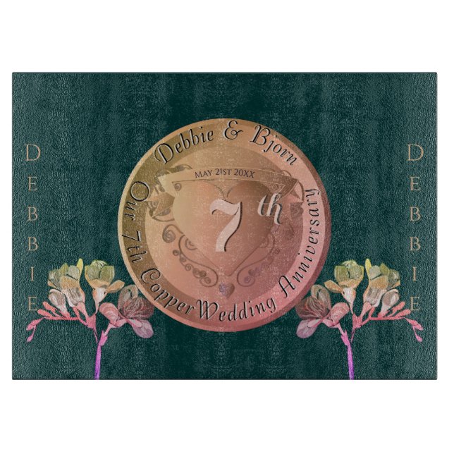 Copper Fresia zum 7. Hochzeitstag Schneidebrett (Vorderseite)